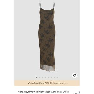 Cider Floral Asymmetrical Hem Mesh Cami Maxi Dress